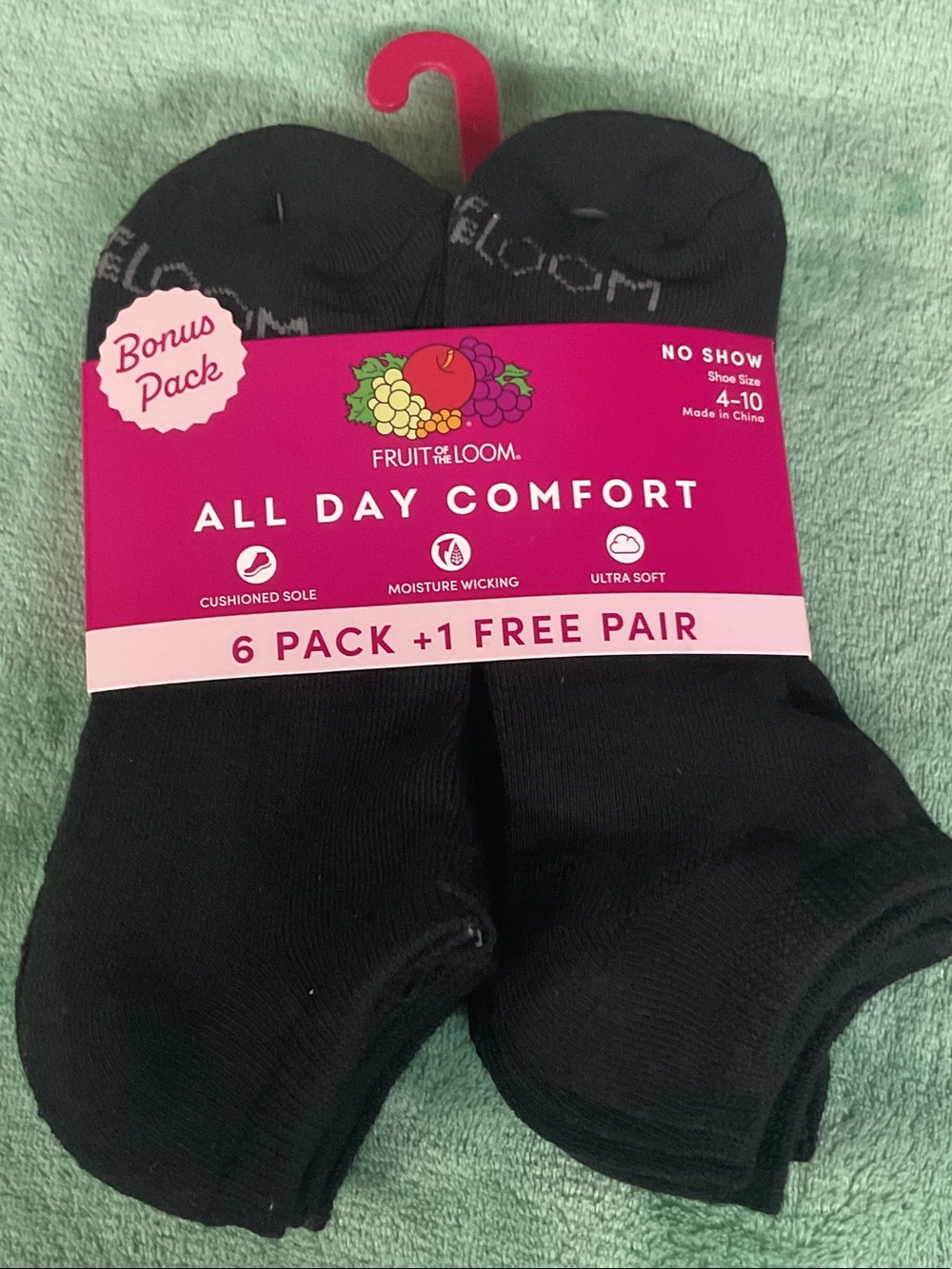 Fruit of the Loom Black No-Show Athletic Socks - 6 Pack + 1 Bonus